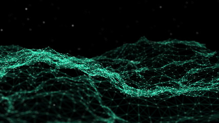 Fototapete - Network connection dots and lines. Technology background. Plexus. Big data background. Green. 3d rendering.