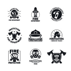 Wall Mural - Fire fighter logo icons set. Simple illustration of 16 fire fighter vector icons for web