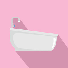 Sticker - Bathtube with water tap icon. Flat illustration of bathtube with water tap vector icon for web design