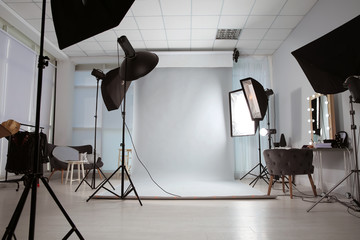interior of modern photo studio with professional equipment