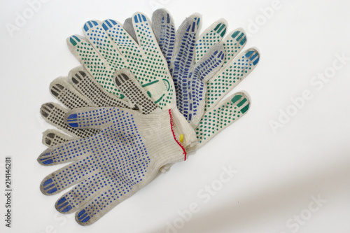 Cotton Multicolored Gloves Of White Woven Textile With Rubber