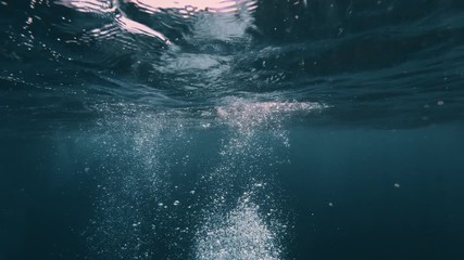 Wall Mural - air bubbles rising underwater in sea water