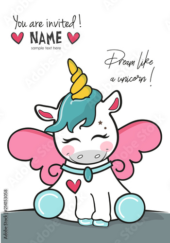 Sleeping Cute Unicorn Vector Unicorn Cute Cartoon Unicorn With