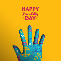 Wall Mural - Happy Friendship Day paper cut hand shape card