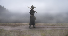 Reconstruction Of The Medieval Scene: The Plague Doctor On The Way