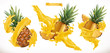 Pineapple juice. Fresh fruit 3d realistic vector icon