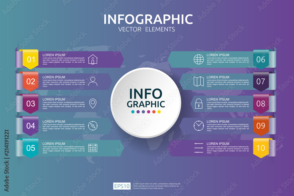 10 steps business infographic. timeline design template with arrow and ...