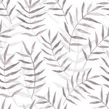 Watercolor Tropical Clip Art With Grey Palm Leaves Organized In A Seamless Pattern