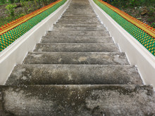 Concrete Stair With Ornamental Railing With Green Dragon Texture In Thai Buddhist Temple