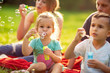 © Lucky Fenix - family in the park- little girl blows soap bubbles.