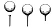 Set: Golfball mit Tee in verschiedenen Varianten / schwarz-weiß / Vektor / Icon