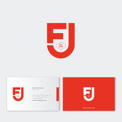 F and U letters monogram. Interlaced, crossed letters F and U. Letters like red shield, isolated on a dark background. Flat linear style emblem. Business card.