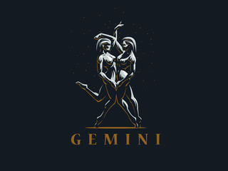 gemini. two girls are twins. vector illustration.