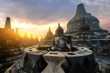 Wall Mural - Meditating Buddha statue. Borobudur temple.. Central Java, Indonesia