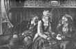 © acrogame - Humor scene describing the travel in first class coach, a fat snoring man,an unconmfortable girl and an enraged mother with lorgnette, old print