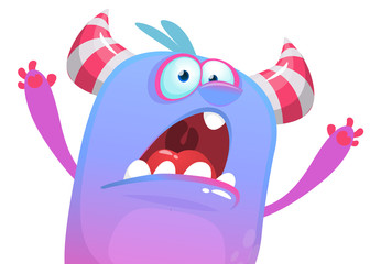 Wall Mural - Angry cartoon monster  icon trying to scare. Vector Halloween illustration