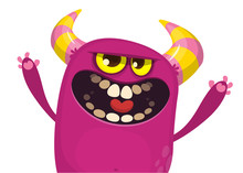 Angry Cartoon Monster Flying Icon. Vector Halloween Illustration