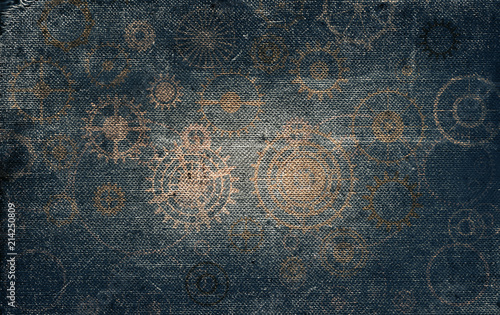 Vintage steampunk background, cogs and gears on grunge old canvas paper Canvas Print