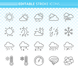 weather simple black line icons vector set