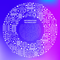 Wall Mural - information technology in circle thin line icons: social network, system backup, search, lan network