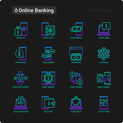 Wall Mural - online banking thin line icons set: deposit app, money safety, internet bank, contactless payment, c