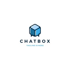 Wall Mural - chat box cube social talk bubble vector logo icon template illustration