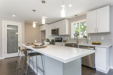 Modern kitchen room interior with center island.