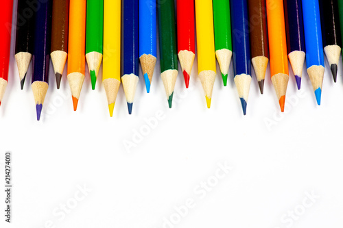 Color Pencils Lined Up In A Row Against A White Background Stock Photo Adobe Stock