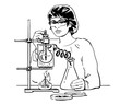 Female scientist with test tubes. Laboratory assistant working in lab. Vector