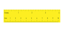 Both Side Ruler With Scales In Centimeters And Inches. Yellow Vector Illustration.