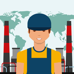 Sticker - worker portrait chemical plant world oil industry