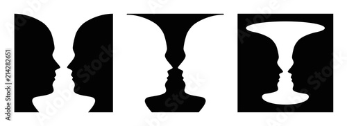 Cuadros en Lienzo Three times figure-ground perception, face and vase