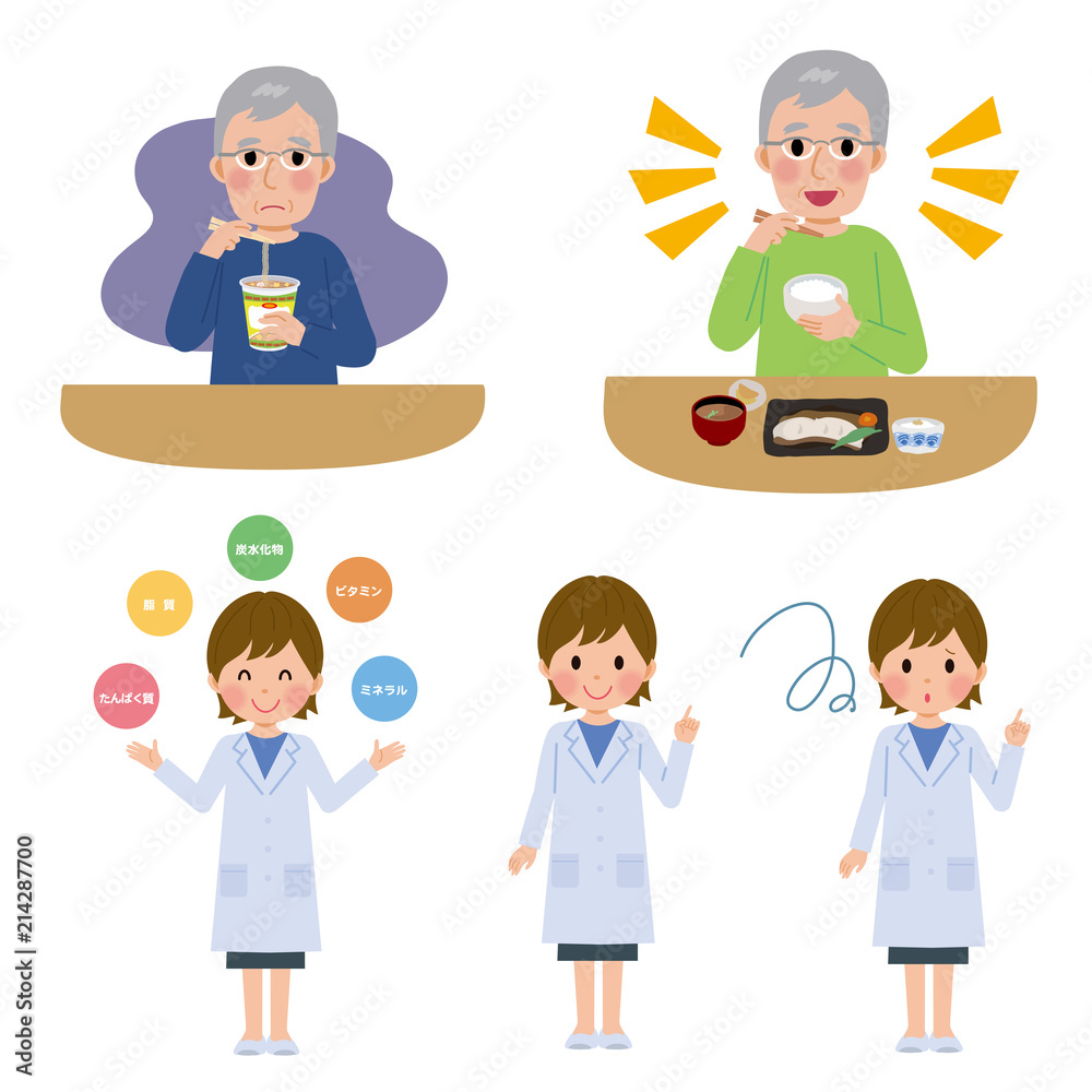 高齢者の食事 栄養士 イラスト セット Wall Mural マツ