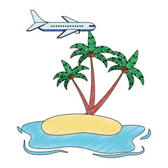 Wall Mural - beach landscape with airplane isolated icon