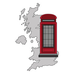 Sticker - map great britain with classic telephone booth