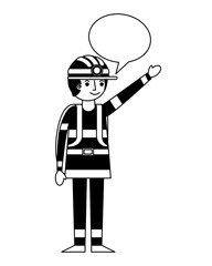 Poster - firefighter with speech bubble character vector illustration design