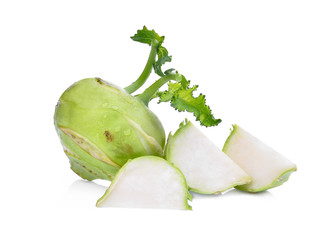 green fresh kohlrabi with slices isolated on white background