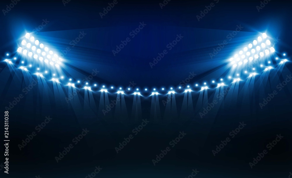 Football arena field with bright stadium lights vector design. Vector illumination - obrazy, fototapety, plakaty 