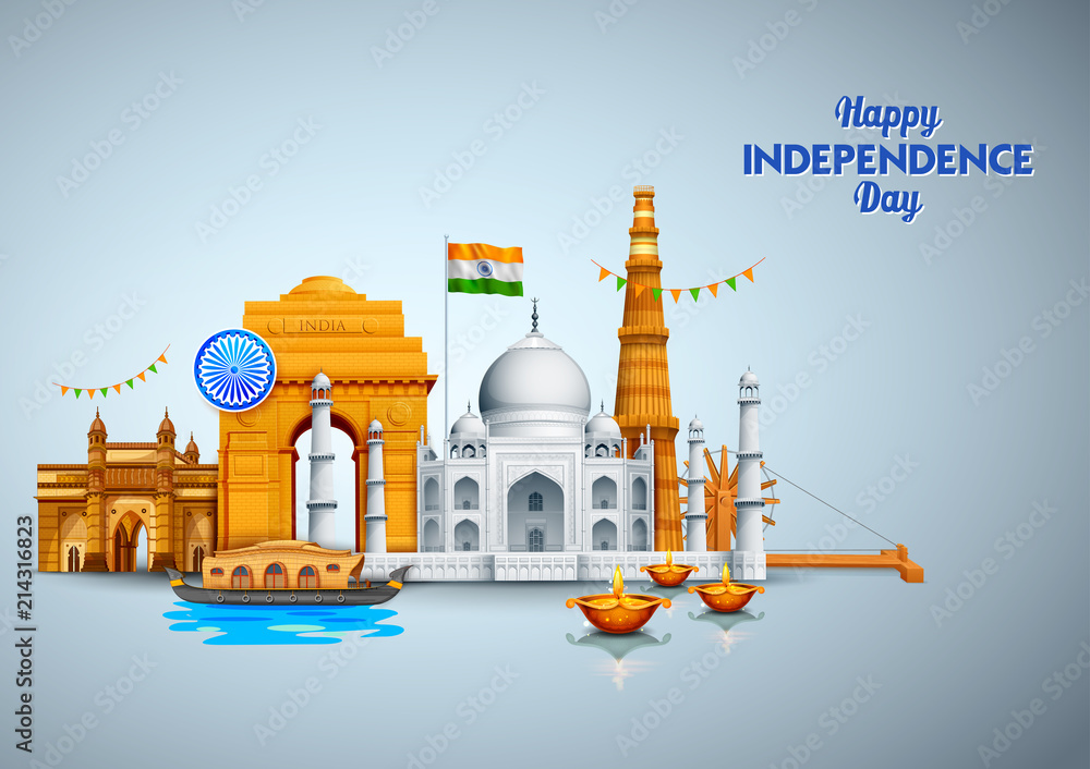 Famous Indian monument and Landmark for Happy Independence Day of India ...