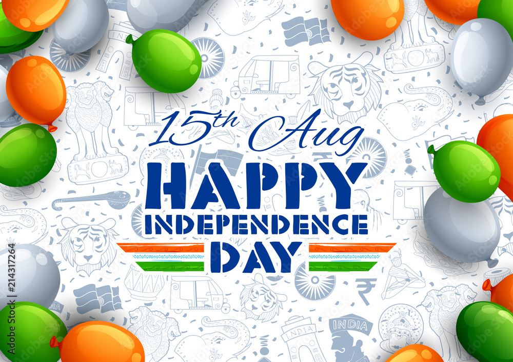 Indian Tricolor flag balloon background for Happy Independence Day of ...