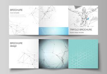 Wall Mural - Minimal vector layout. Modern covers design templates for trifold square brochure or flyer. Technology, science, medical concept. Molecule structure, connecting lines and dots. Futuristic background