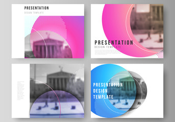 The minimalistic abstract vector illustration of the editable layout of the presentation slides design business templates. Creative modern bright background with colorful circles and round shapes.