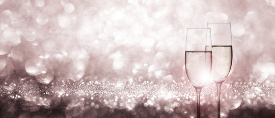 Aufkleber - Champagne with festive silver background