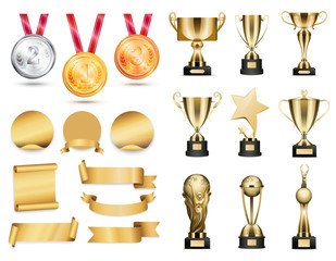 Wall Mural - medals and cups icons color vector illustration