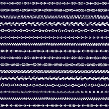 Navy Blue White Monochrome Abstract Ethnic Tribal Stripe Border Grunge Sketch Art Seamless Pattern Texture Background Vector