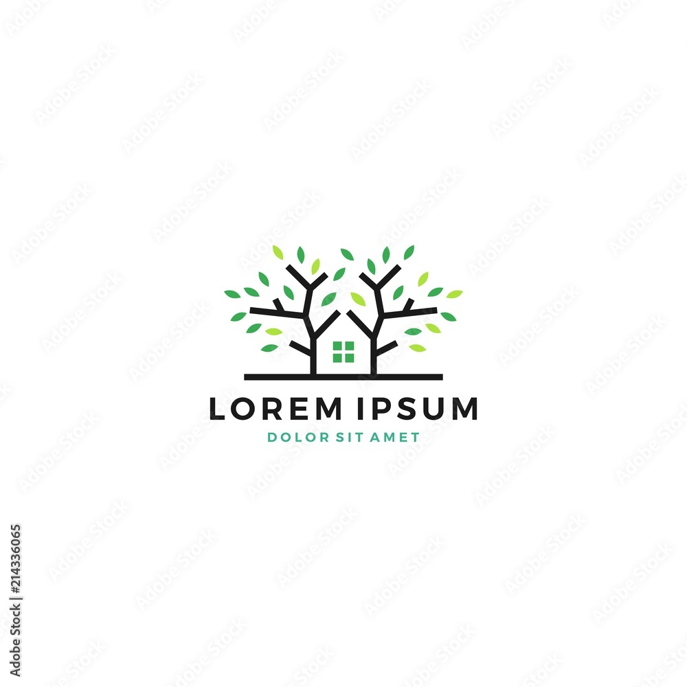 tree house green negative space logo vector icon Stock Vector | Adobe Stock