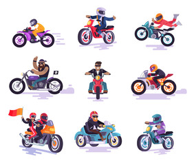 Bikers Icons Collection Color Vector Illustration