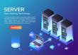 © Jiw Ingka - Isometric web banner Server room and hosting storage technology