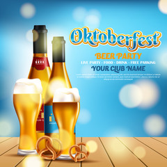 Wall Mural - Design poster with food and drink elements for traditional beer festival Oktoberfest