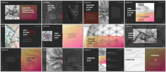 Wall Mural - Minimal presentations design, portfolio vector templates with elements on black background. Multipurpose template for presentation slide, flyer leaflet, brochure cover, report, marketing, advertising.